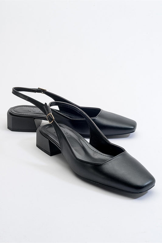 State - Zapatos de tacón "Slingback" negros con punta redonda (mujer)