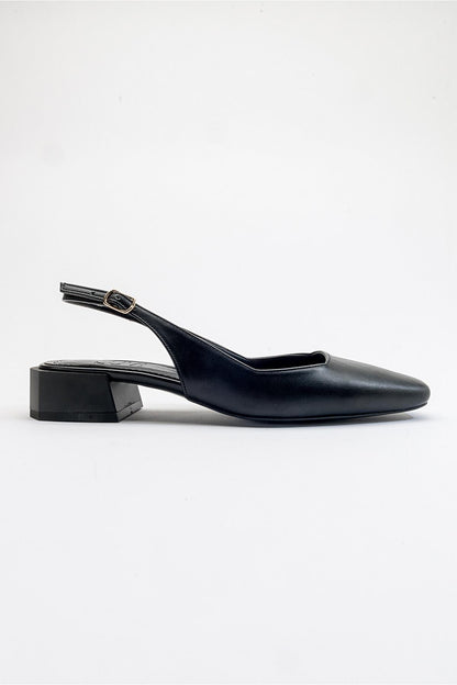 State - Zapatos de tacón "Slingback" negros con punta redonda (mujer)