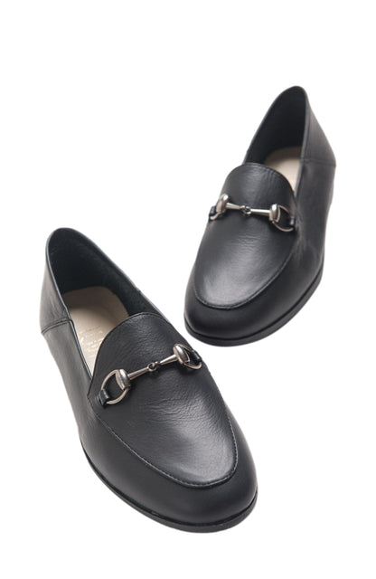 Penny - Black Leather Horsebit Loafers