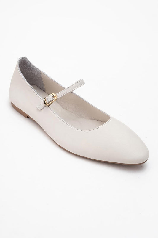 Lunaire - Off-White Genuine Leather Single Strap Pointed Toe Ballet Flat (Women)