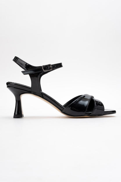 Melin - Sandalia de Tacón de Aguja con Tiras Cruzadas de Charol Negro (Mujer)