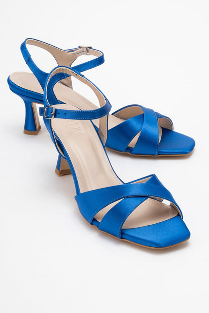 Melin - Sandalia de Tacón Stiletto con Tiras Cruzadas de Satén Azul (Mujer)