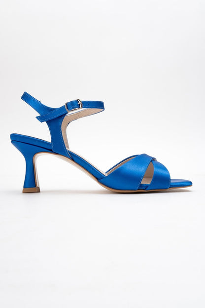 Melin - Sandalia de Tacón Stiletto con Tiras Cruzadas de Satén Azul (Mujer)