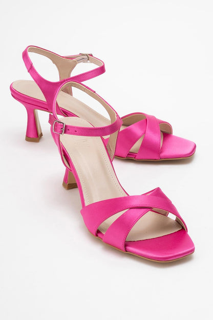 Melin - Sandalia de Tacón Stiletto con Tiras Cruzadas de Satén Fucsia (Mujer)