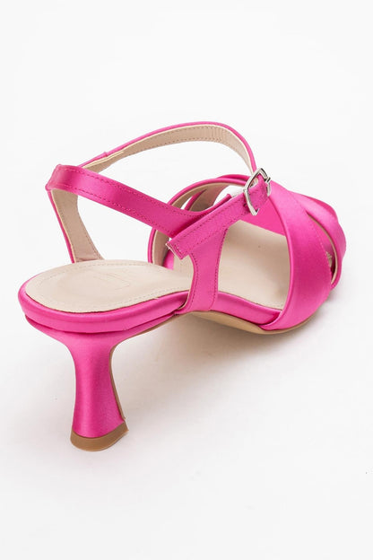 Melin - Sandalia de Tacón Stiletto con Tiras Cruzadas de Satén Fucsia (Mujer)