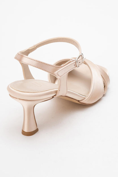 Melin - Sandalia de Tacón de Aguja con Tiras Cruzadas de Satén Beige (Mujer)