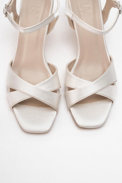 Melin - Ivory Satin Cross Strap Stiletto Sandal (Women)