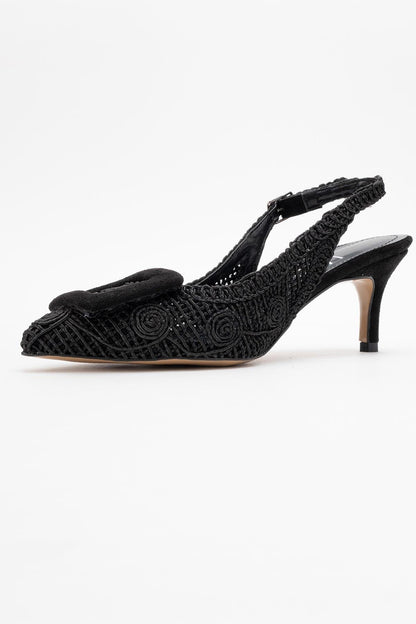 Ensley - Zapato de tacón de punto negro con hebilla y punta en pico (Mujer)