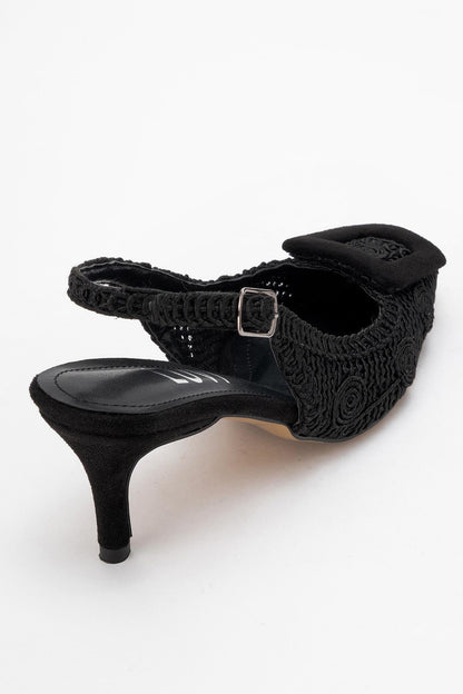 Ensley - Zapato de tacón de punto negro con hebilla y punta en pico (Mujer)