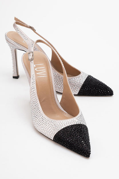 Londres - Zapatos de tacón en punta adornados en beige y negro (mujer)