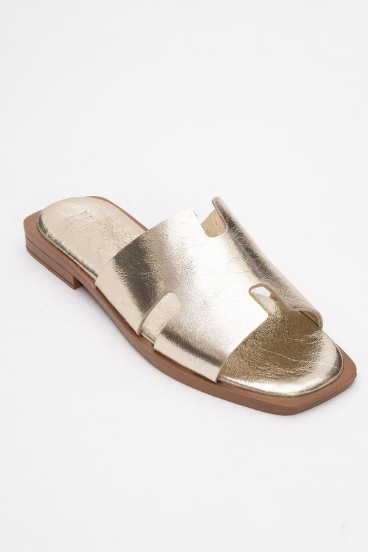 Jez - Pantufla de cuero genuino dorado (Mujer)