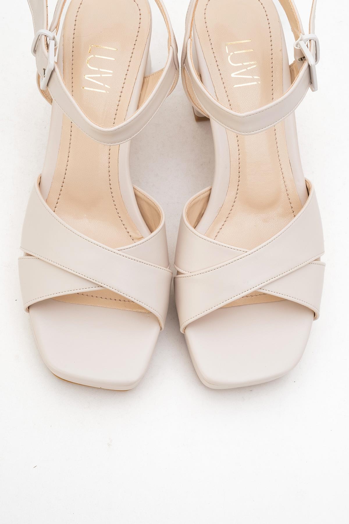 Lisbon - Sandalia de Tacón Cuadrado con Plataforma Beige (Mujer)