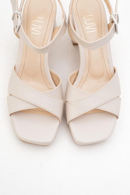 Lisbon - Sandalia de Tacón Cuadrado con Plataforma Beige (Mujer)