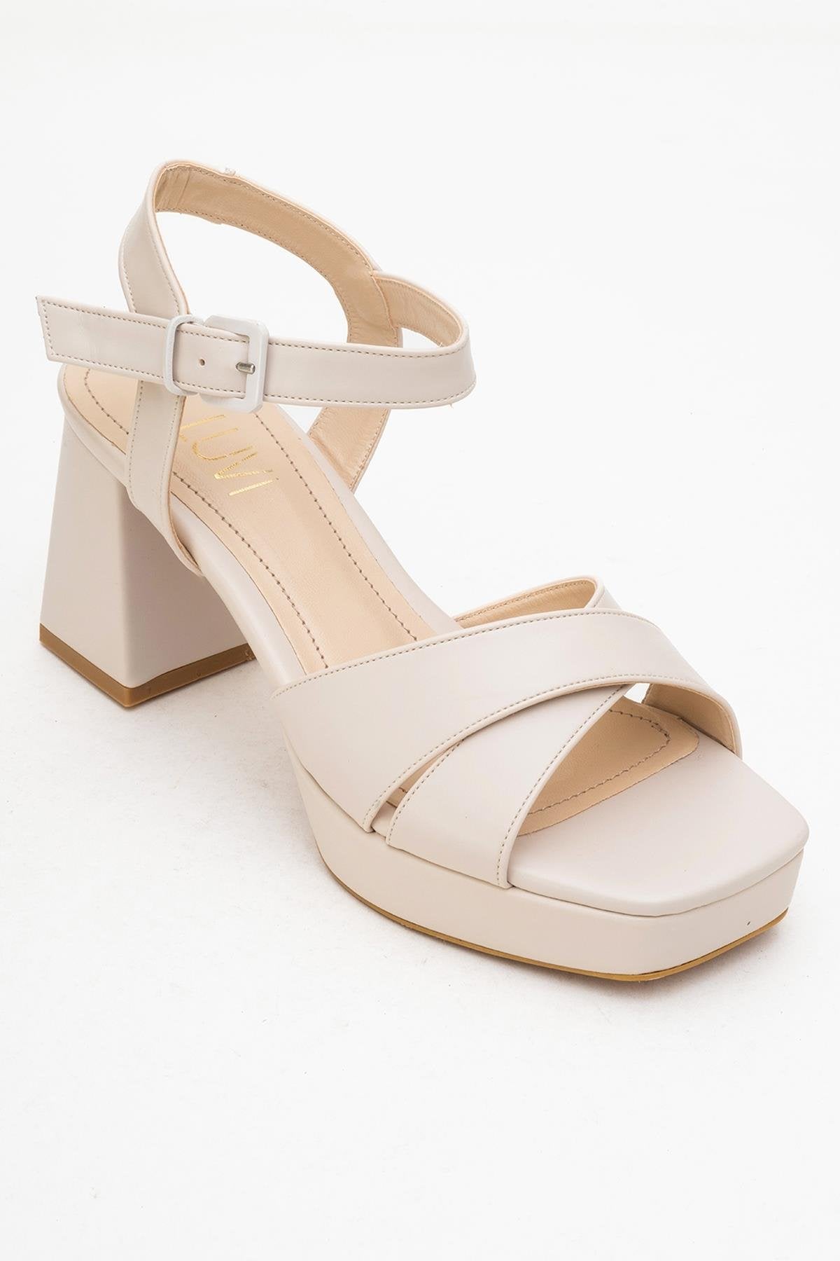 Lisbon - Sandalia de Tacón Cuadrado con Plataforma Beige (Mujer)