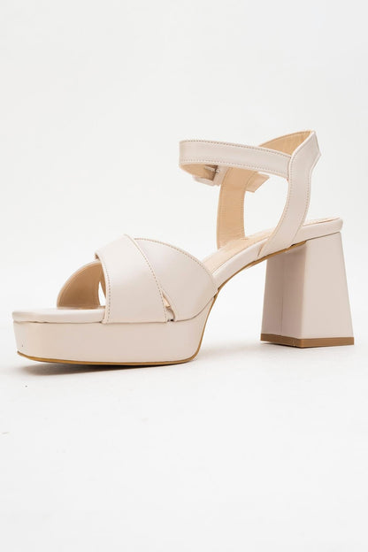 Lisbon - Sandalia de Tacón Cuadrado con Plataforma Beige (Mujer)