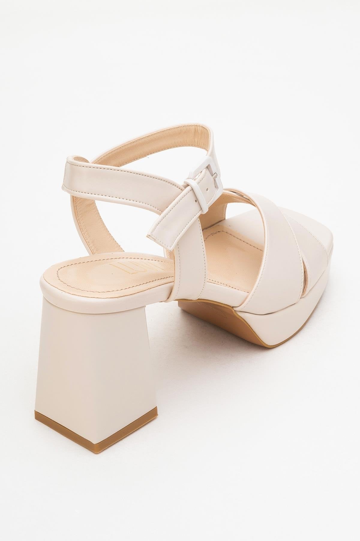 Lisbon - Sandalia de Tacón Cuadrado con Plataforma Beige (Mujer)