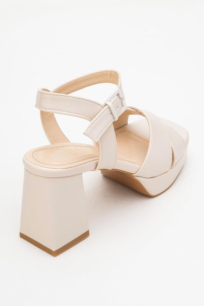 Lisbon - Sandalia de Tacón Cuadrado con Plataforma Beige (Mujer)