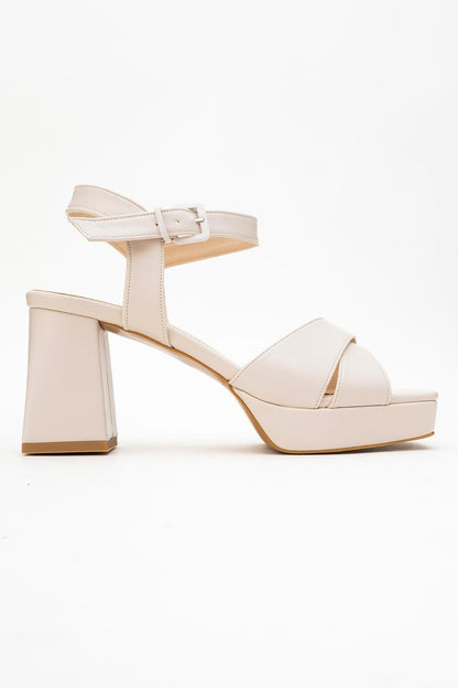 Lisbon - Sandalia de Tacón Cuadrado con Plataforma Beige (Mujer)