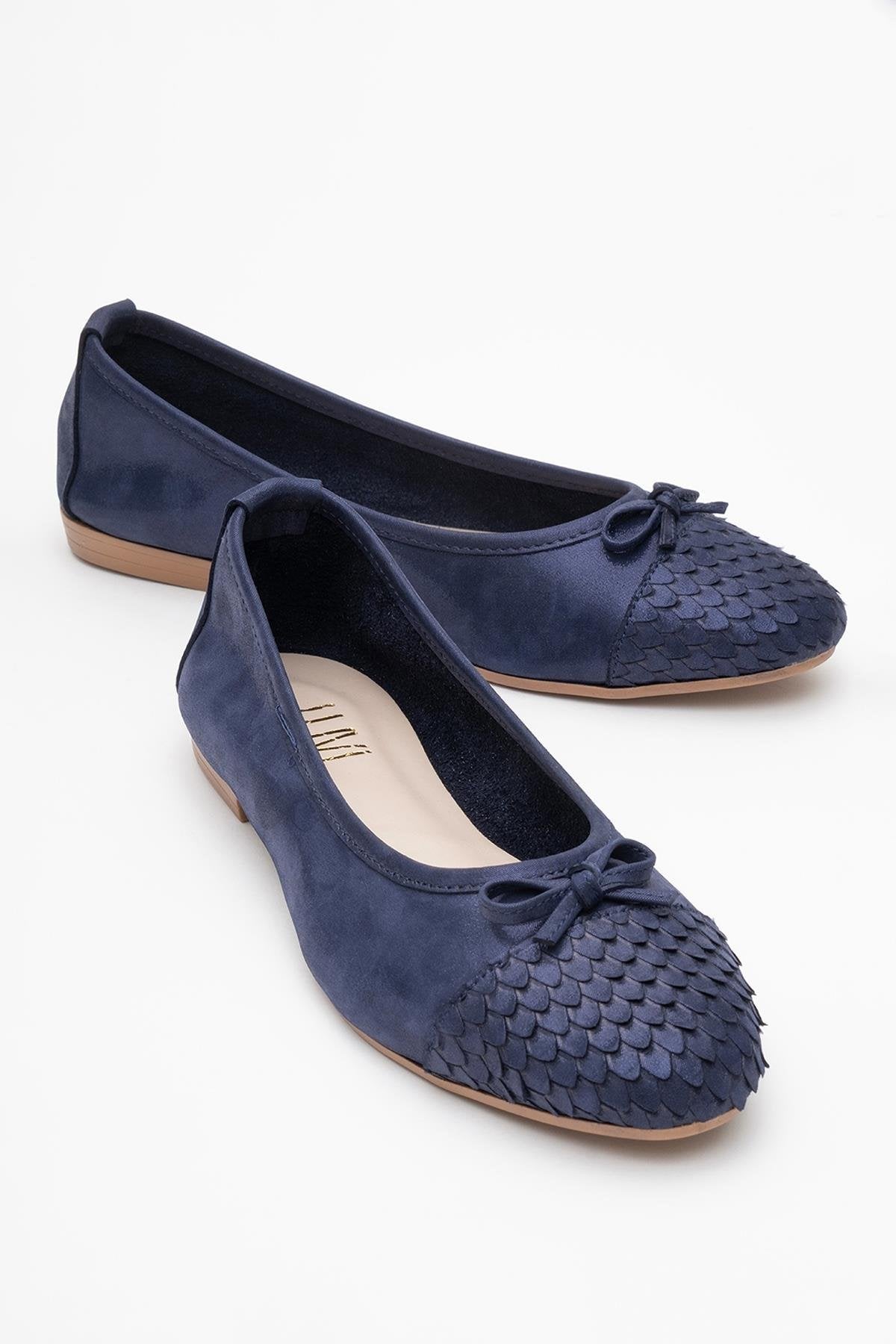 02 - Bailarinas de piel auténtica con purpurina azul marino (Mujer)