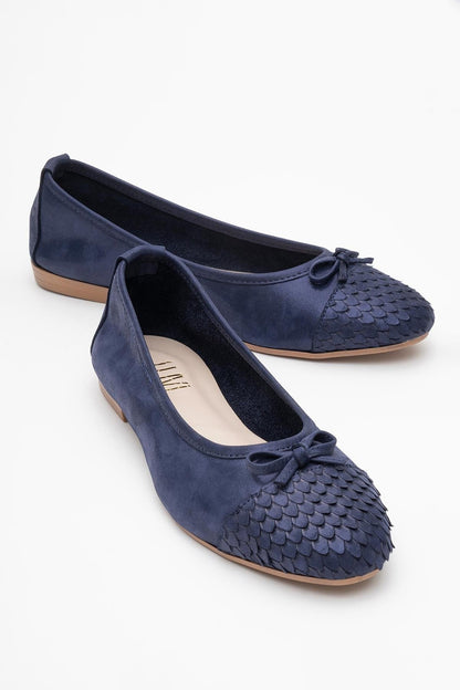 02 - Bailarinas de piel auténtica con purpurina azul marino (Mujer)