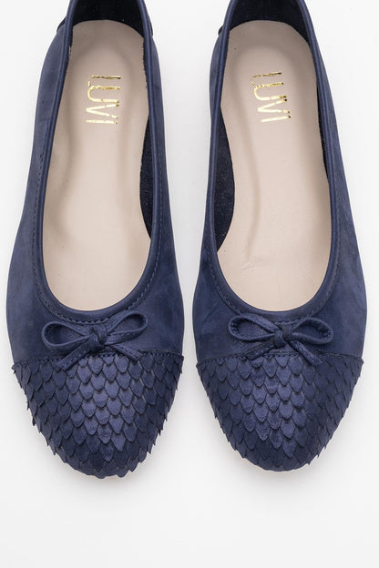 02 - Bailarinas de piel auténtica con purpurina azul marino (Mujer)