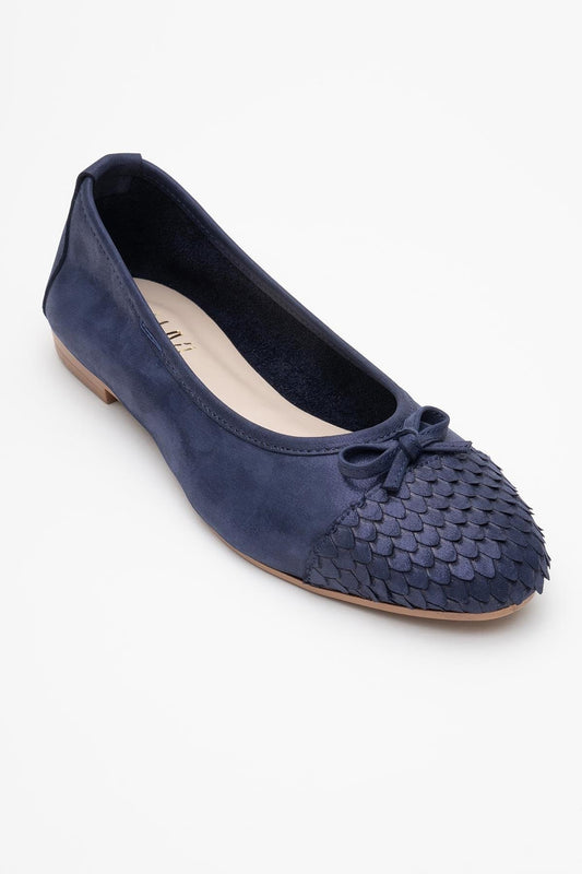 02 - Navy Glitter Genuine Leather Ballet Flat (Women)