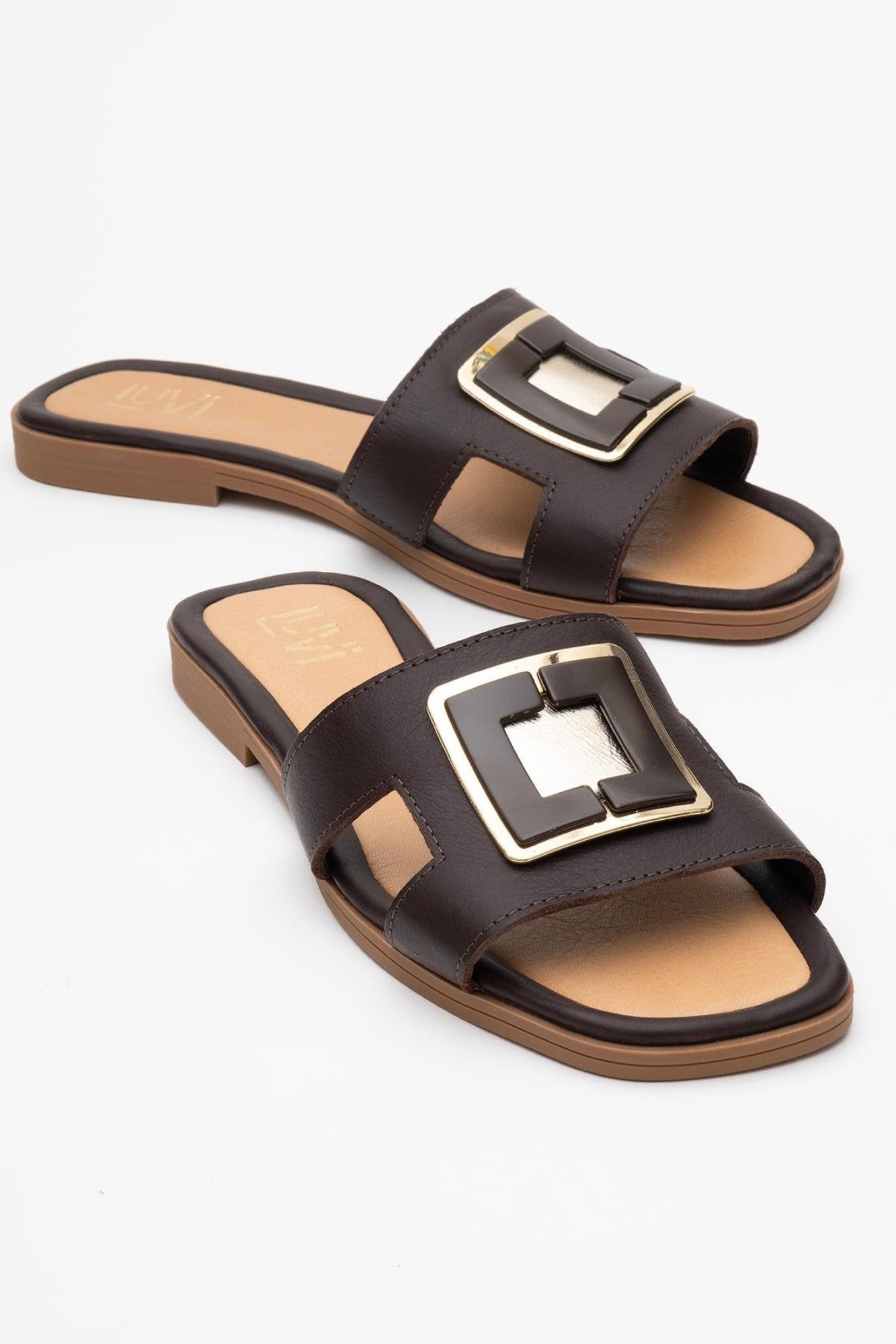 Millie - Brown Genuine Leather Buckle Mule (Women)