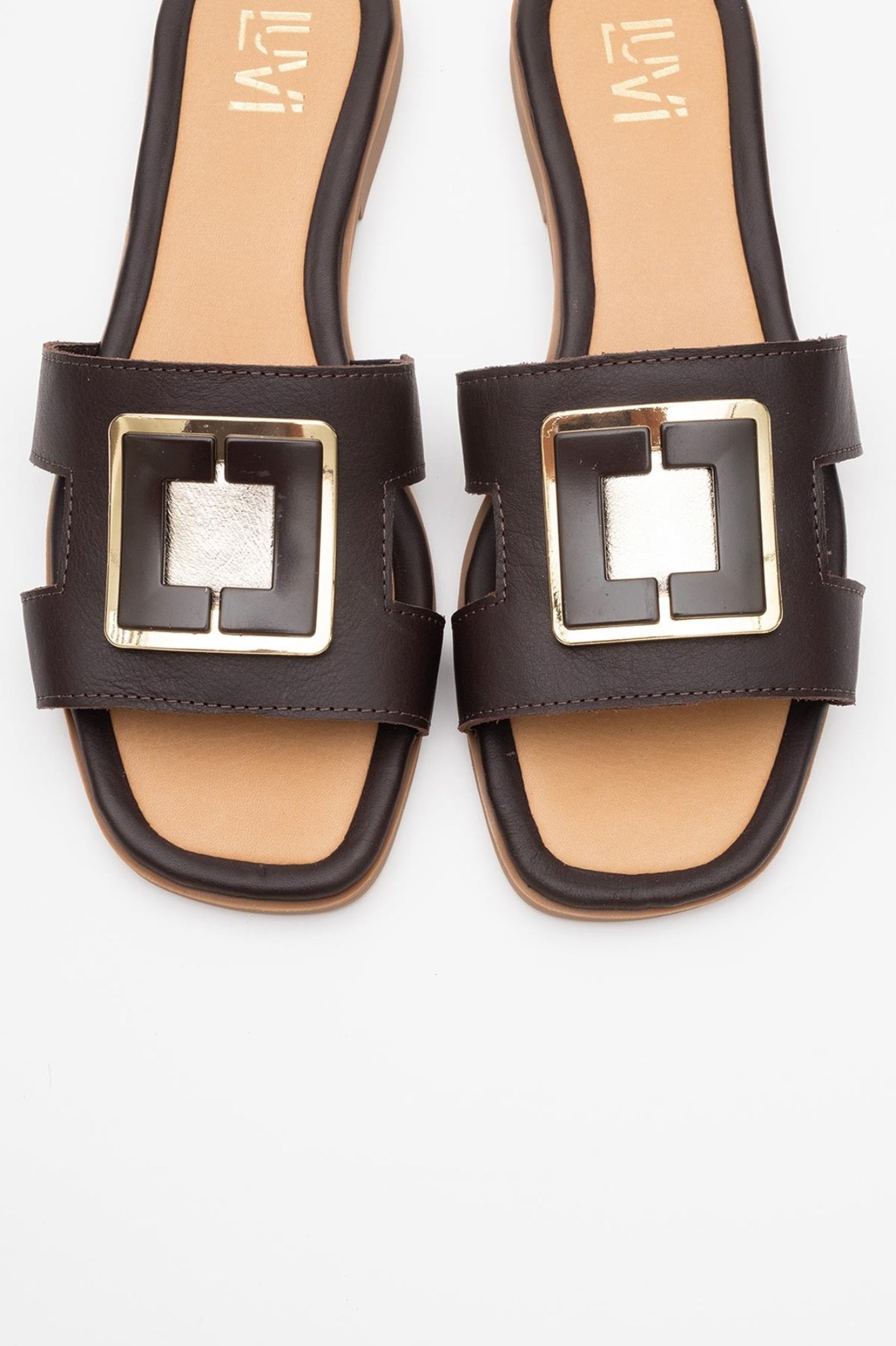 Millie - Brown Genuine Leather Buckle Mule (Women)