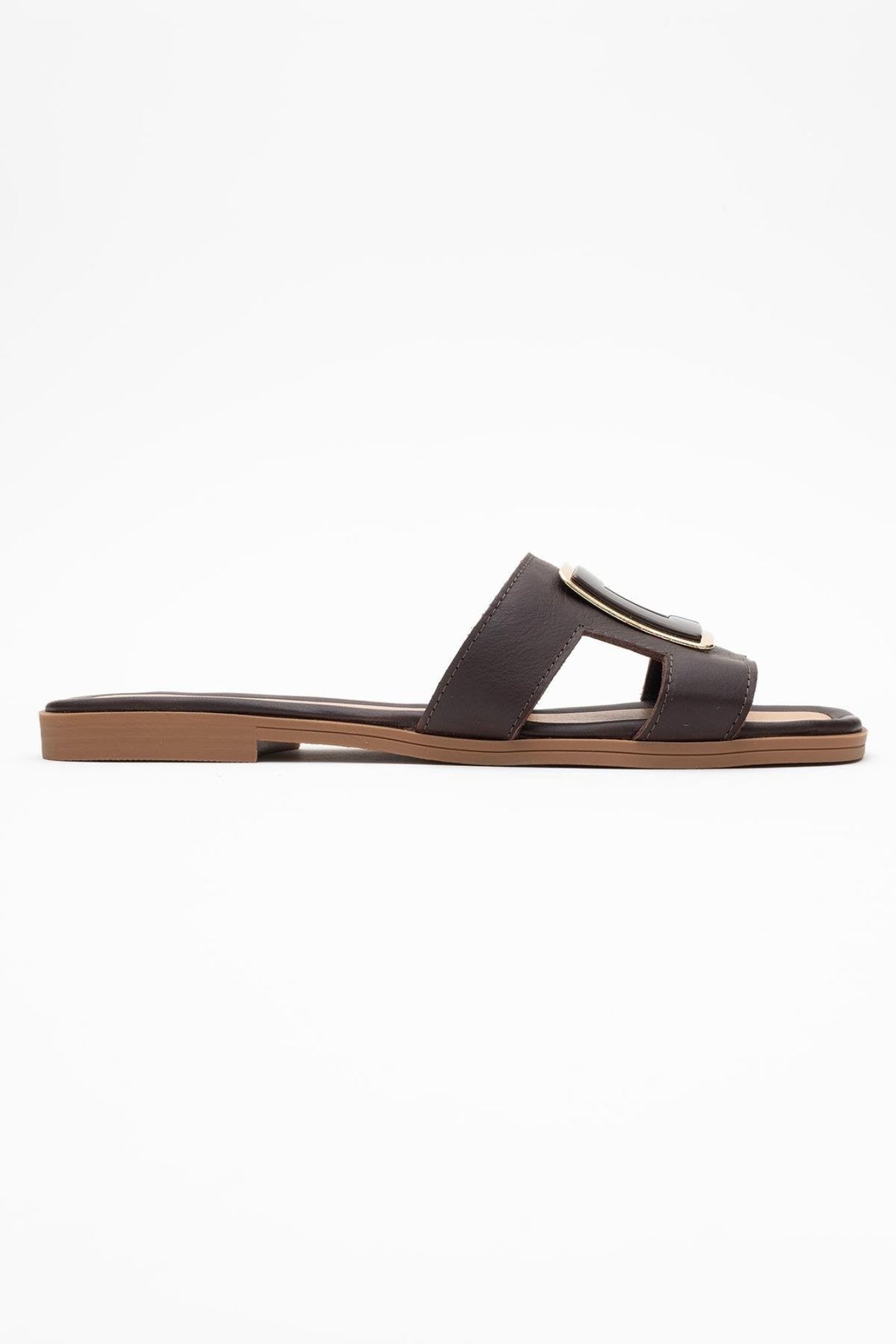 Millie - Brown Genuine Leather Buckle Mule (Women)
