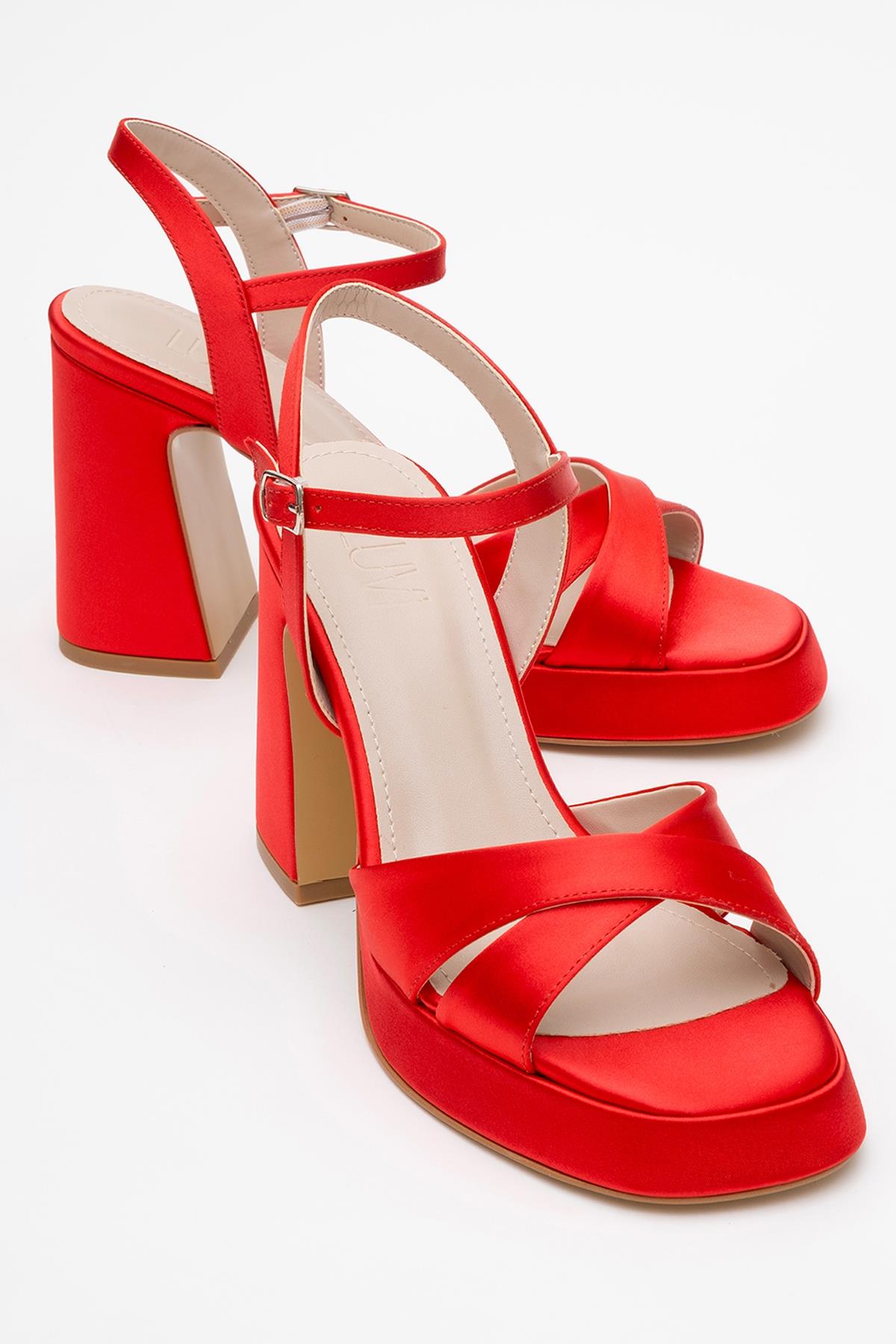 Lello - Zapatos de tacón de plataforma de satén rojo (Mujer)
