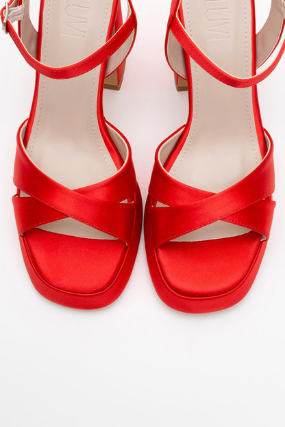 Lello - Zapatos de tacón de plataforma de satén rojo (Mujer)