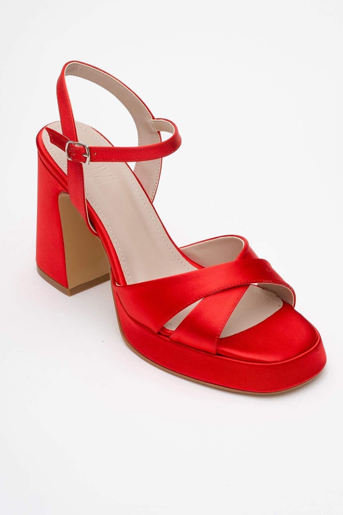 Lello - Zapatos de tacón de plataforma de satén rojo (Mujer)