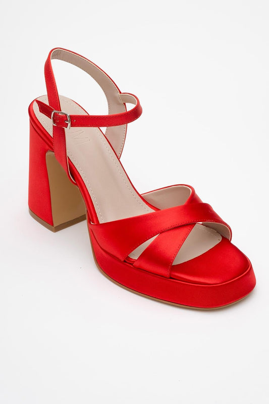 Lello - Zapatos de tacón de plataforma de satén rojo (Mujer)