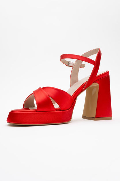 Lello - Zapatos de tacón de plataforma de satén rojo (Mujer)