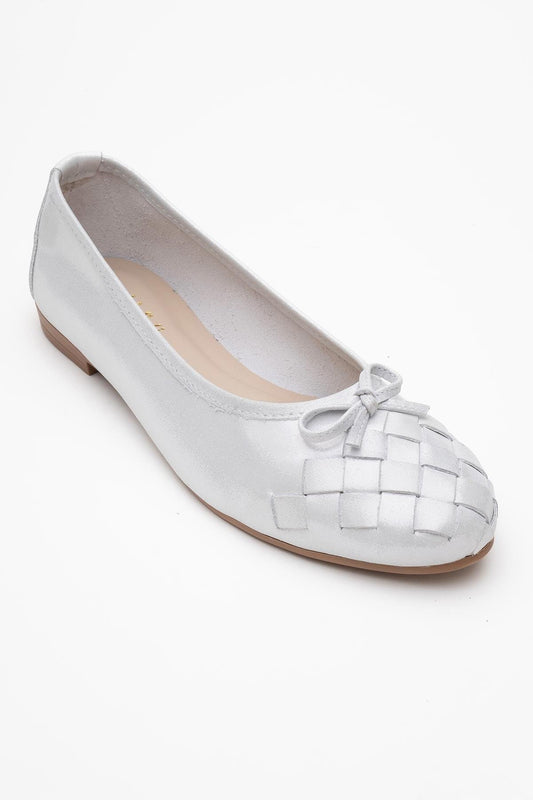 03 - White Glitter Genuine Leather Ballet Flat (Women)