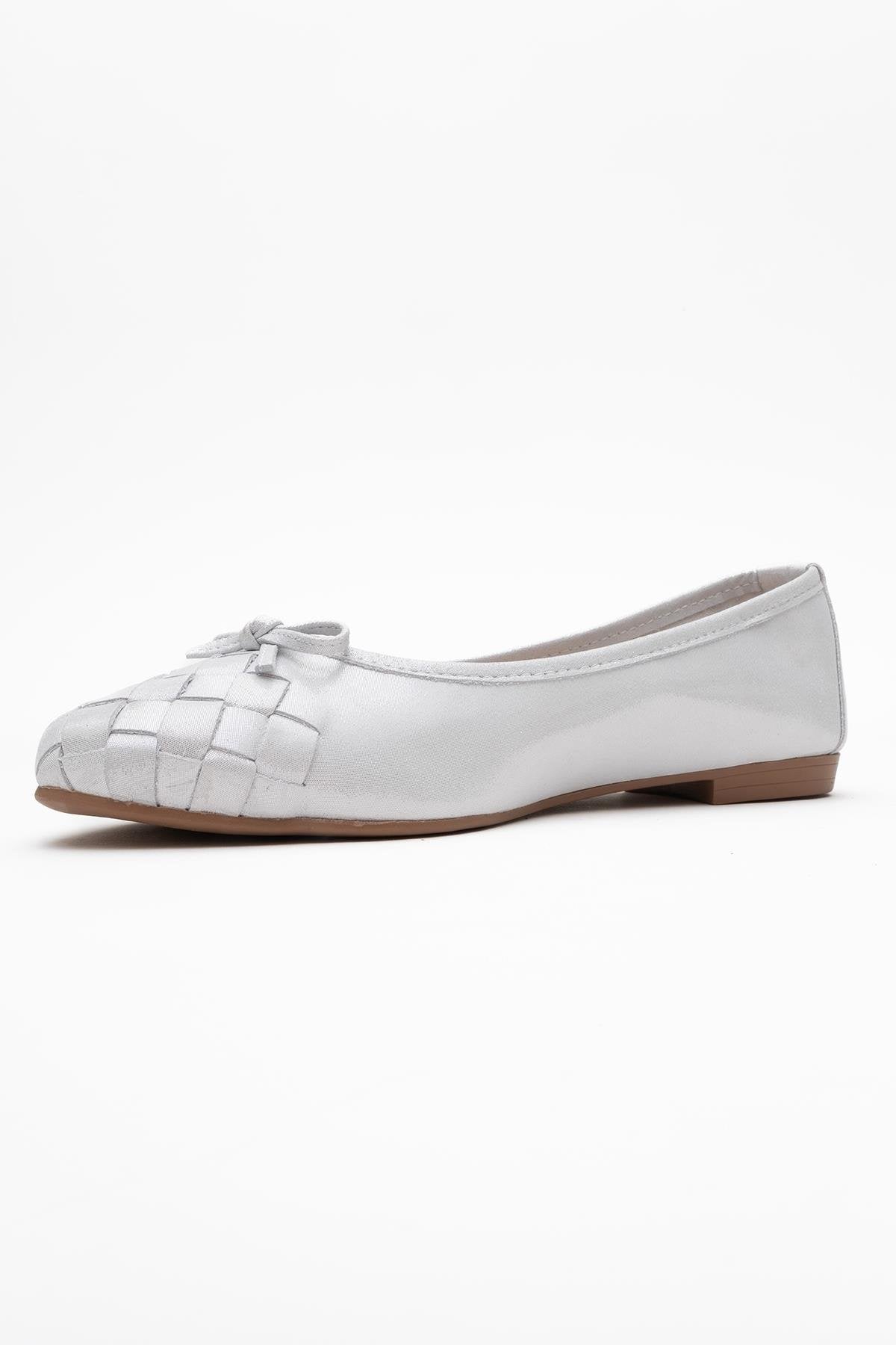 03 - Bailarina plana de piel auténtica blanca con purpurina (Mujer)