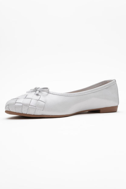 03 - Bailarina plana de piel auténtica blanca con purpurina (Mujer)