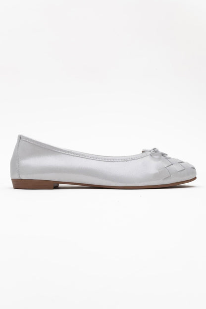 03 - Bailarina plana de piel auténtica blanca con purpurina (Mujer)