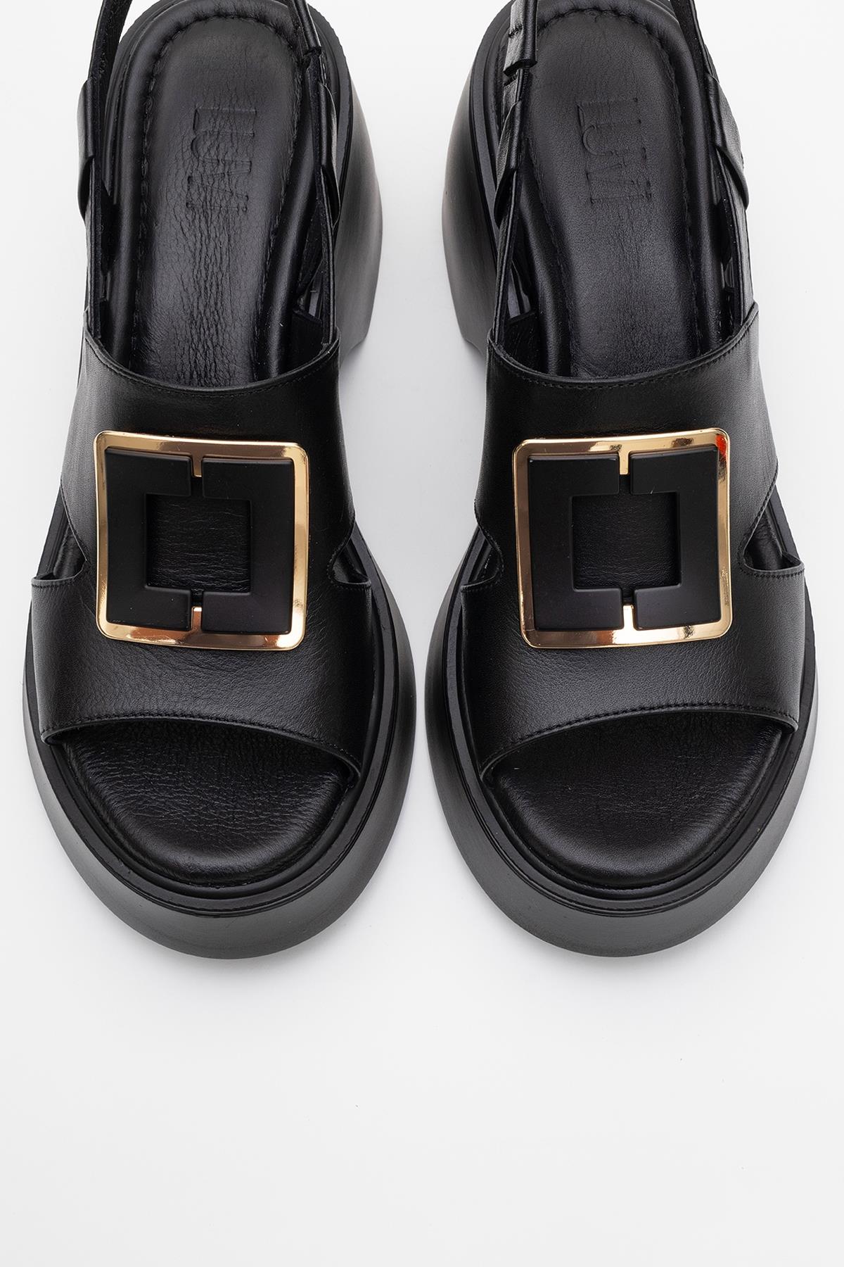 Lucia - Sandalias de plataforma con hebilla de piel negra (Mujer)