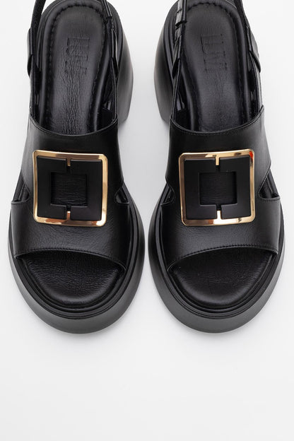 Lucia - Sandalias de plataforma con hebilla de piel negra (Mujer)
