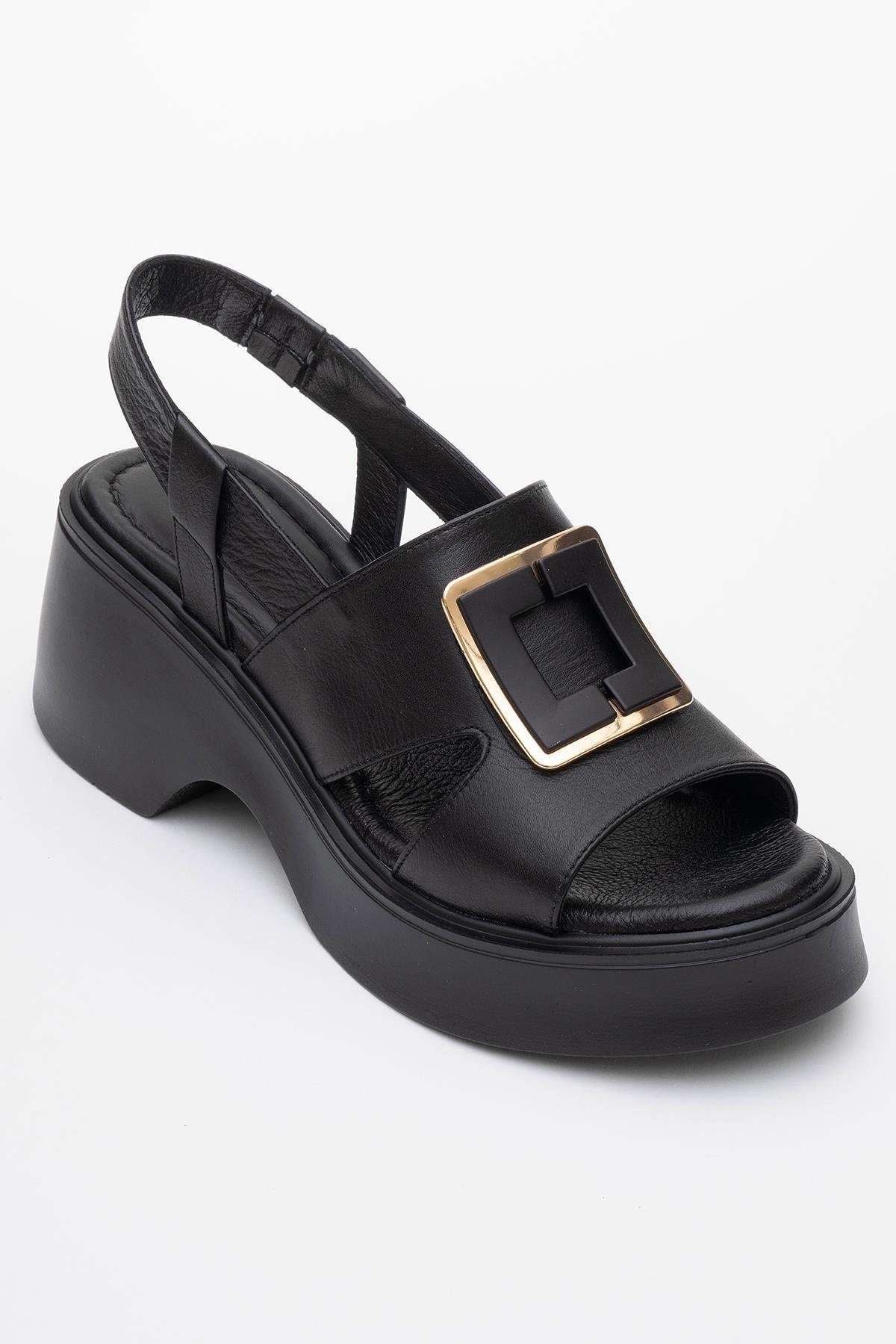 Lucia - Sandalias de plataforma con hebilla de piel negra (Mujer)