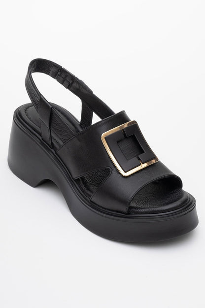 Lucia - Sandalias de plataforma con hebilla de piel negra (Mujer)