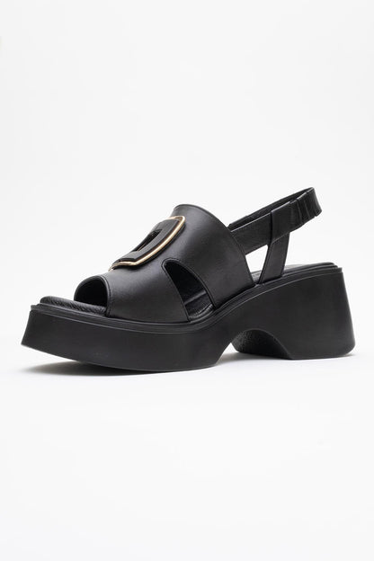 Lucia - Sandalias de plataforma con hebilla de piel negra (Mujer)