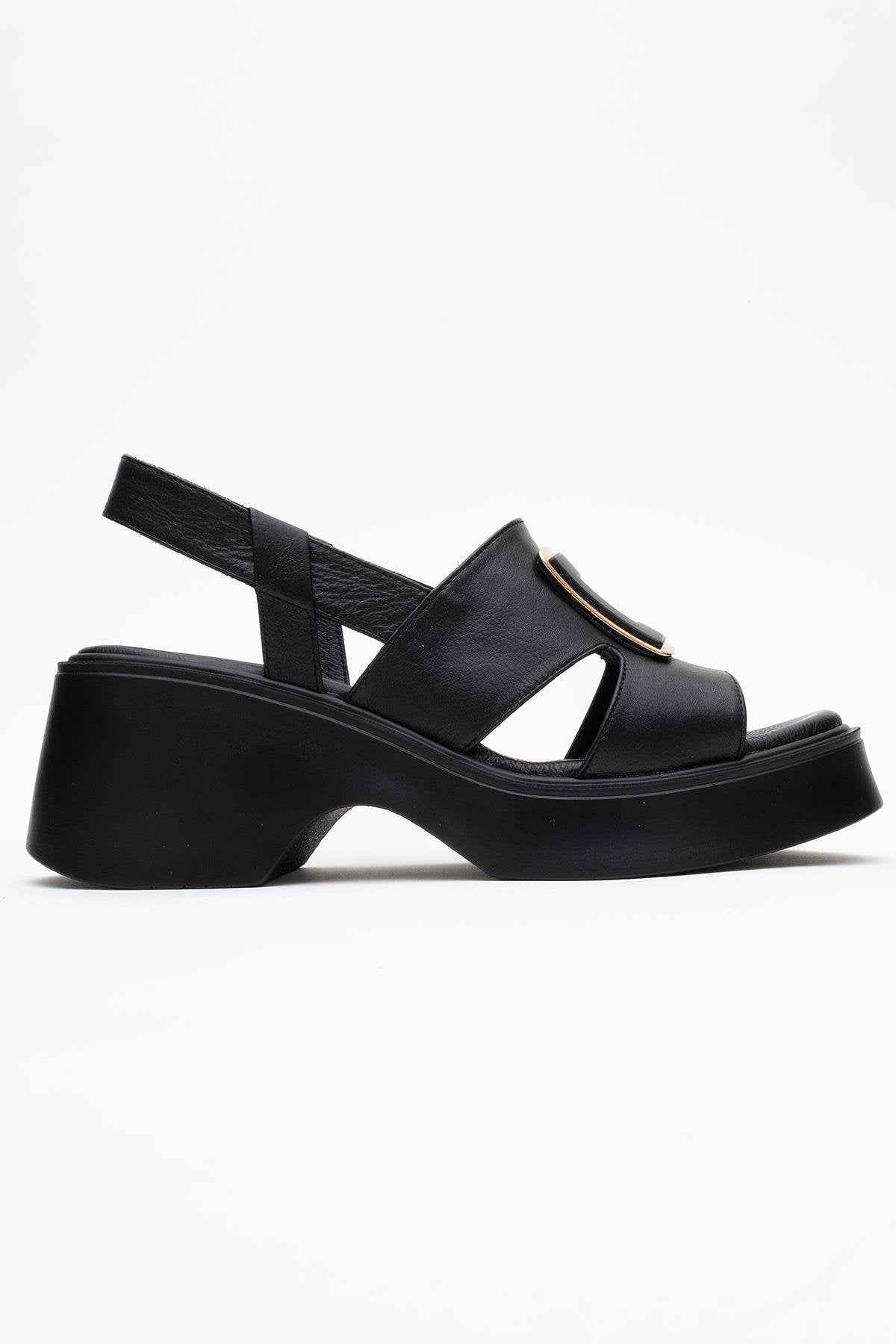 Lucia - Sandalias de plataforma con hebilla de piel negra (Mujer)