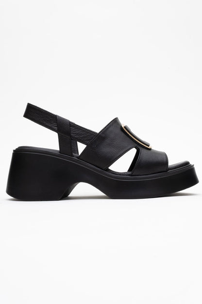 Lucia - Sandalias de plataforma con hebilla de piel negra (Mujer)