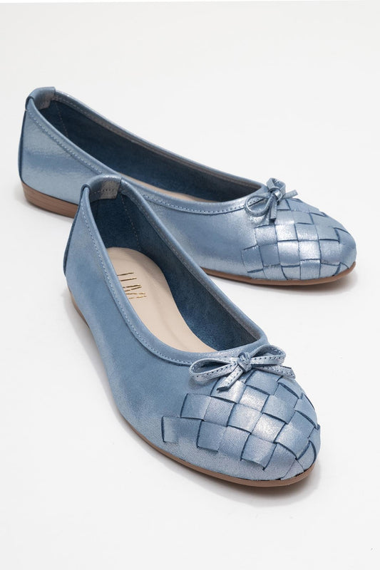 03 - Metallic Blue Genuine Leather Ballet Flat (Women)