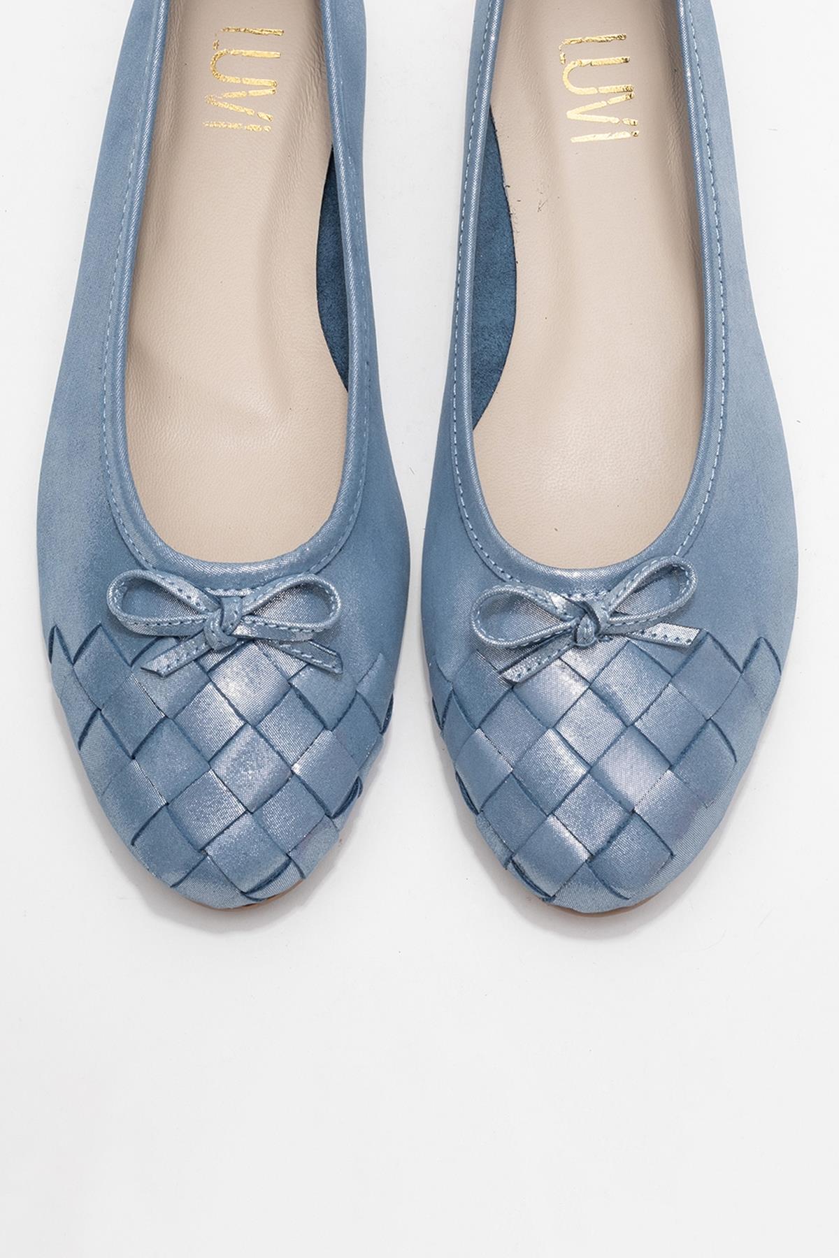 03 - Metallic Blue Genuine Leather Ballet Flat (Women)