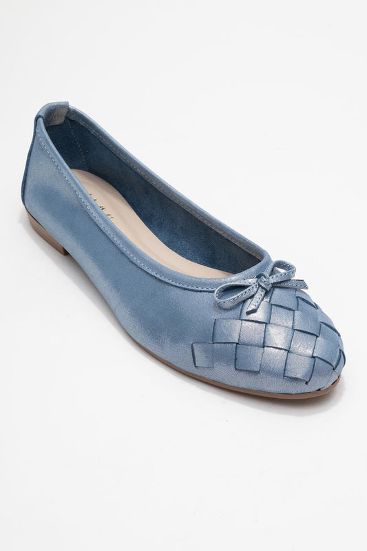 03 - Metallic Blue Genuine Leather Ballet Flat (Women)