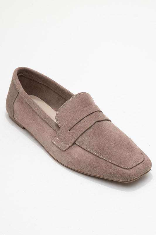 Morne - Mocasín de cuero genuino de ante color gris topo (mujer)