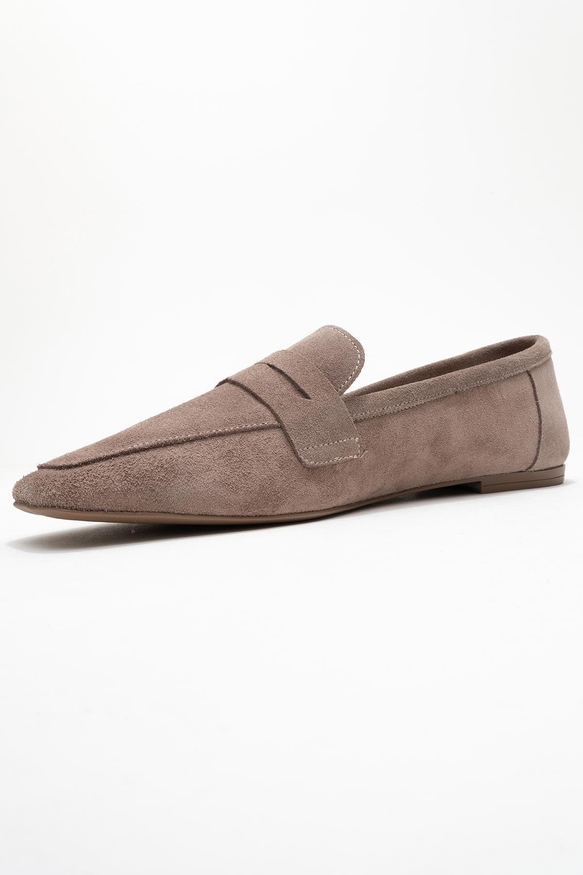 Morne - Taupe Suede Genuine Leather Loafer (Women)